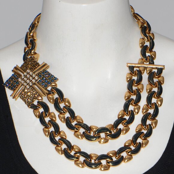 Oscar de la Renta Jewelry - Oscar de la Renta Enamel & Crystal Bold Link Necklace